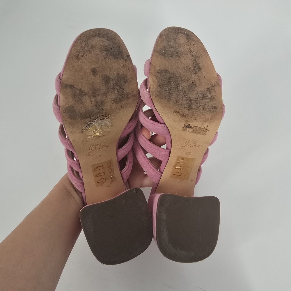 J. Crew Pink Strappy Suede Penny Slides Size 6.5 - Picture 5 of 8